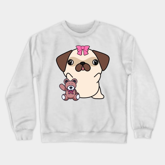 Cute pug holds a teddy bear Crewneck Sweatshirt by Pet Station